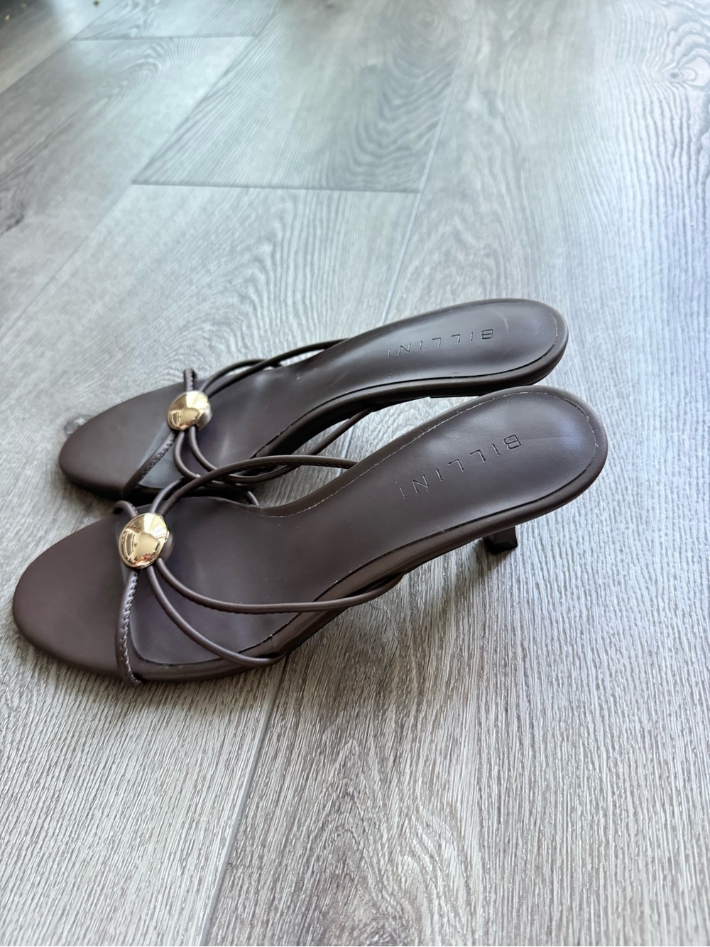 billini giva brown strappy mule slip on low kitten high heel shoes size 6 NEW